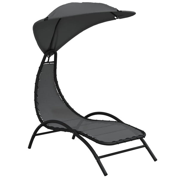 Sun Lounger With Canopy Dark Grey 167X80x195 Cm Fabric&Steel Loungers