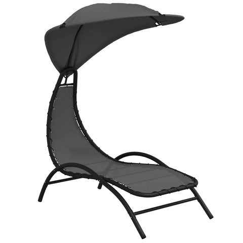 Sun Lounger With Canopy Dark Grey 167X80x195 Cm Fabric&Steel Loungers