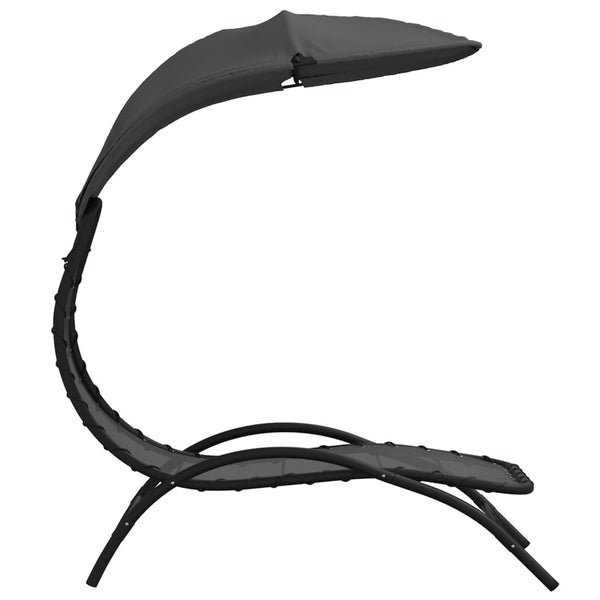 Sun Lounger With Canopy Dark Grey 167X80x195 Cm Fabric&Steel Loungers