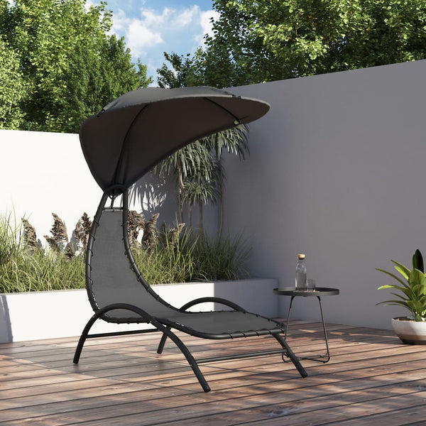 Sun Lounger With Canopy Dark Grey 167X80x195 Cm Fabric&Steel Loungers
