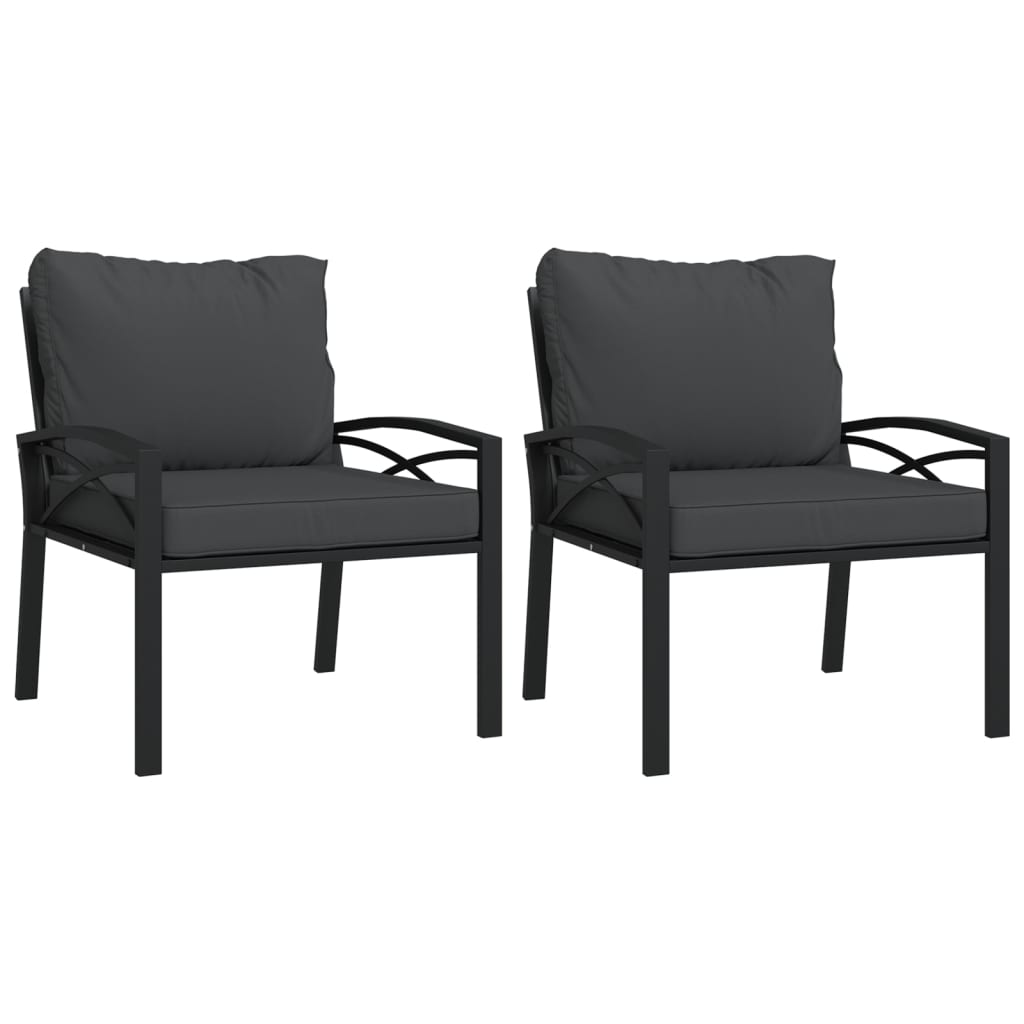 Garden Chairs With Grey Cushions 2 Pcs 68X76x79 Cm Steel Patio Chairs