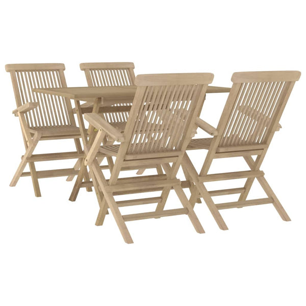 Vidaxl 5 Piece Garden Dining Set Grey Solid Wood Teak Outdoor Dining Sets