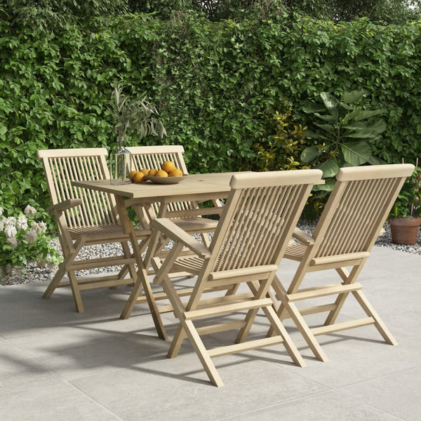 Vidaxl 5 Piece Garden Dining Set Grey Solid Wood Teak Outdoor Dining Sets
