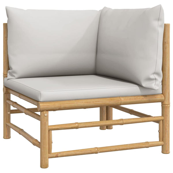4 Piece Garden Lounge Set With Light Grey Cushions Bamboo Loungers