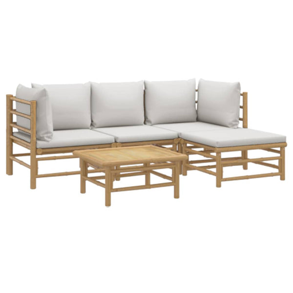 Vidaxl 5 Piece Garden Lounge Set With Light Grey Cushions Bamboo Other Patio & Garden Furniture