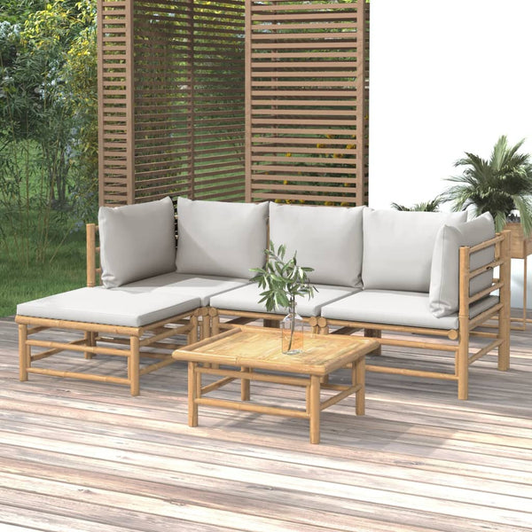 Vidaxl 5 Piece Garden Lounge Set With Light Grey Cushions Bamboo Other Patio & Garden Furniture