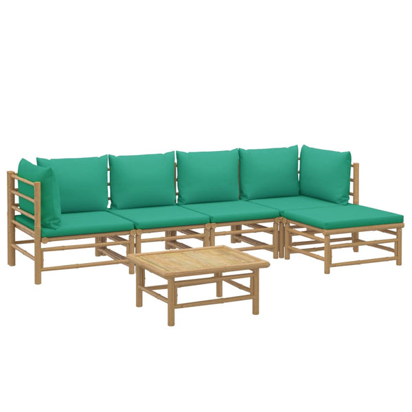 Vidaxl 6 Piece Garden Lounge Set With Green Cushions Bamboo Other Patio & Garden Furniture