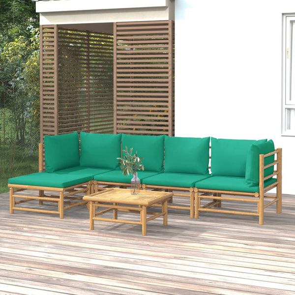 Vidaxl 6 Piece Garden Lounge Set With Green Cushions Bamboo Other Patio & Garden Furniture