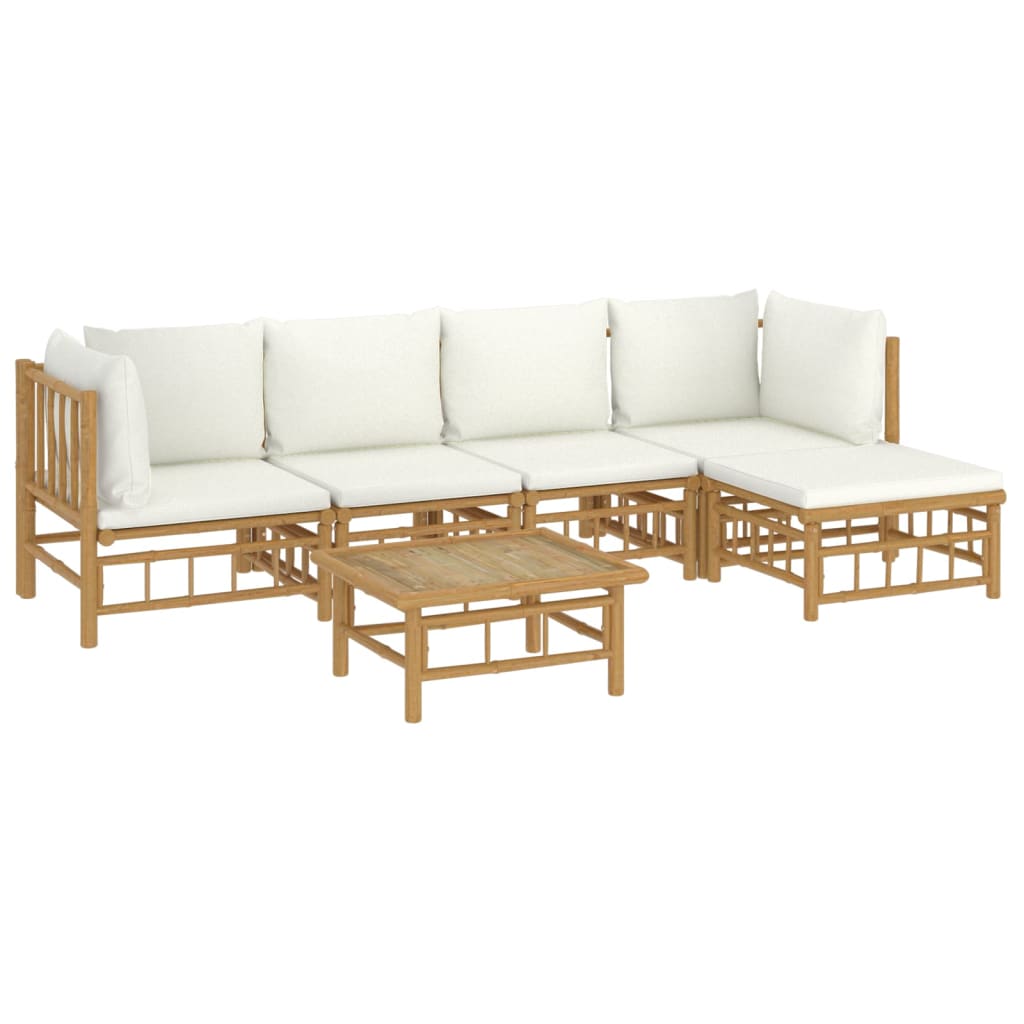 6 Piece Garden Lounge Set With Cream White Cushions Bamboo Patio Furniture Sets