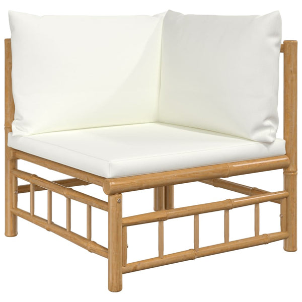 6 Piece Garden Lounge Set With Cream White Cushions Bamboo Patio Furniture Sets
