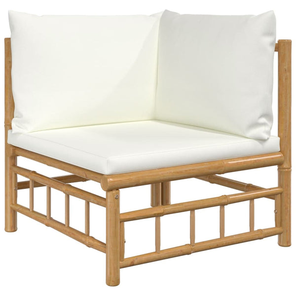 7 Piece Garden Lounge Set With Cream White Cushions Bamboo Loungers