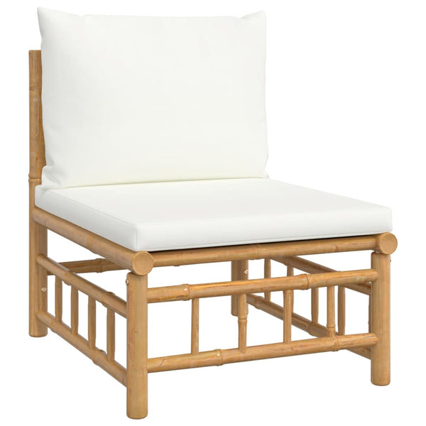 7 Piece Garden Lounge Set With Cream White Cushions Bamboo Loungers