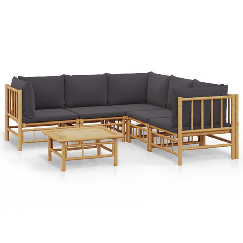 6 Piece Garden Lounge Set With Dark Grey Cushions Bamboo Patio Furniture Sets