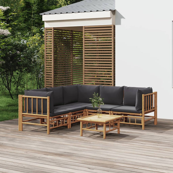 6 Piece Garden Lounge Set With Dark Grey Cushions Bamboo Patio Furniture Sets