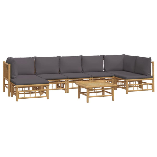 Vidaxl 8 Piece Garden Lounge Set With Dark Grey Cushions Bamboo Other Patio & Garden Furniture