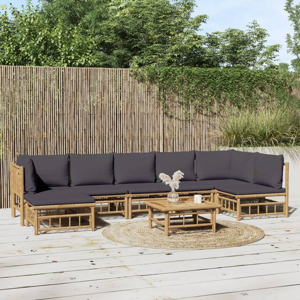 Vidaxl 8 Piece Garden Lounge Set With Dark Grey Cushions Bamboo Other Patio & Garden Furniture