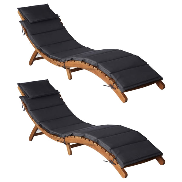 Sun With Cushions 2 Pcs Dark Grey Solid Wood Acacia Loungers