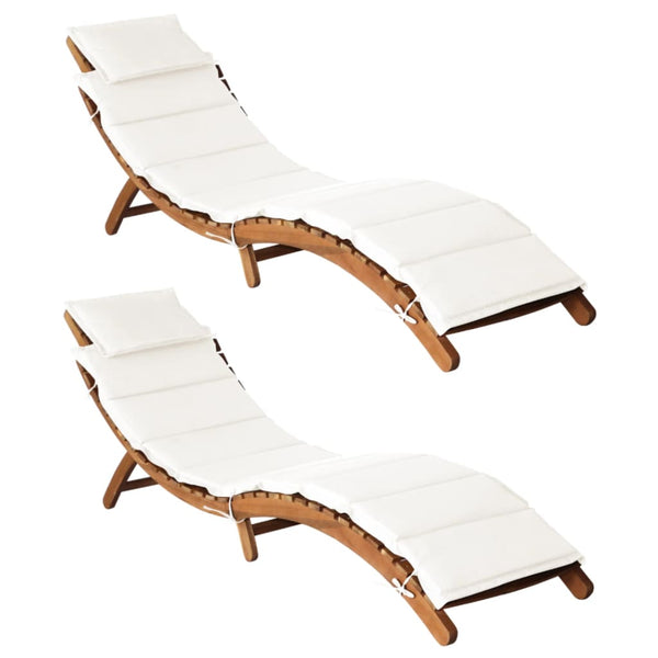Sun With Cushions 2 Pcs Cream White Solid Wood Acacia Loungers