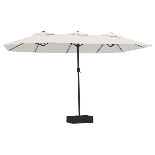 Double Head Parasol With Leds Sand White 449X245 Cm Patio Umbrellas