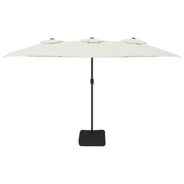 Double Head Parasol With Leds Sand White 449X245 Cm Patio Umbrellas