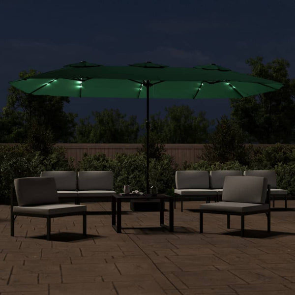 Double Head Parasol With Leds Green 449X245 Cm Patio Umbrellas