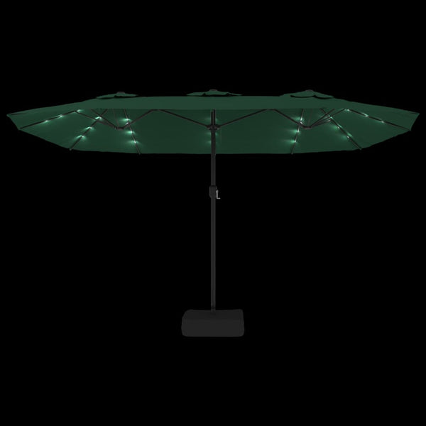 Double Head Parasol With Leds Green 449X245 Cm Patio Umbrellas