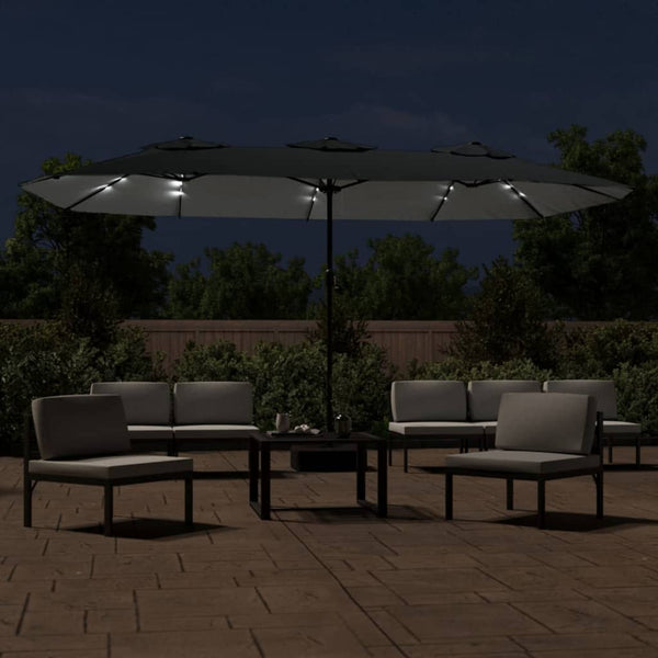 Double Head Parasol With Leds Anthracite 449X245 Cm Patio Umbrellas