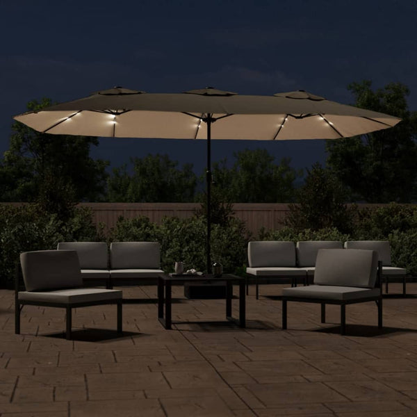 Double Head Parasol With Leds Taupe 449X245 Cm Patio Umbrellas