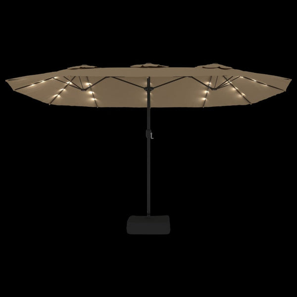 Double Head Parasol With Leds Taupe 449X245 Cm Patio Umbrellas