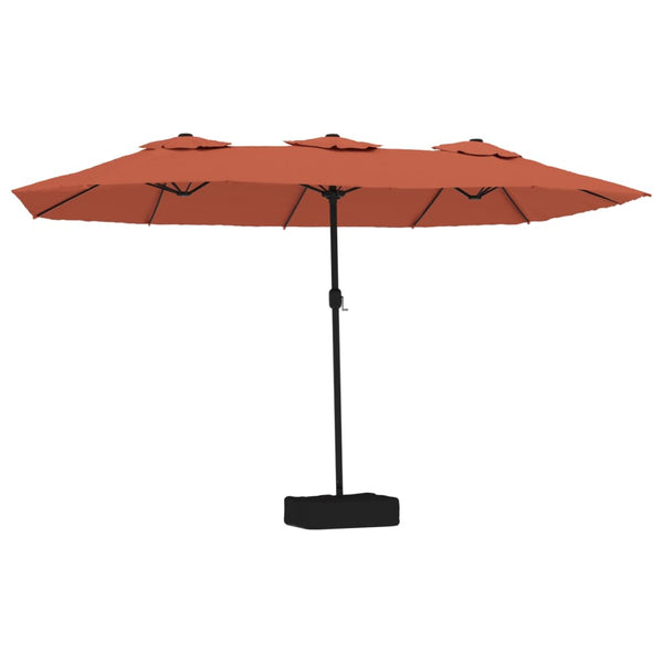 Double Head Parasol With Leds Terracotta 449X245 Cm Patio Umbrellas