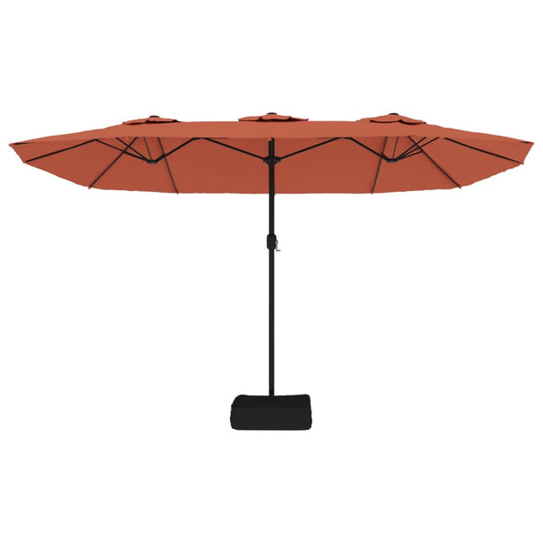 Double Head Parasol With Leds Terracotta 449X245 Cm Patio Umbrellas