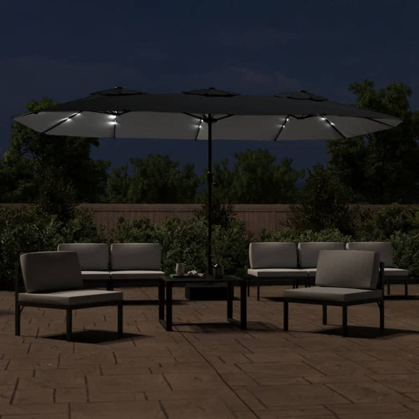Vidaxl Double Head Garden Parasol With Leds Black 449X265 Cm Patio Umbrellas