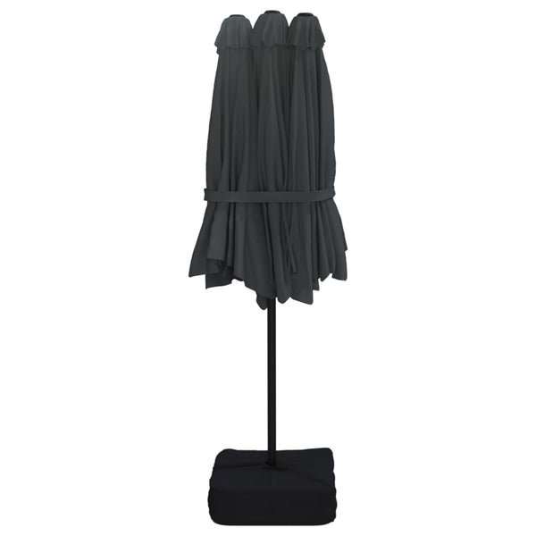 Vidaxl Double Head Garden Parasol With Leds Black 449X265 Cm Patio Umbrellas