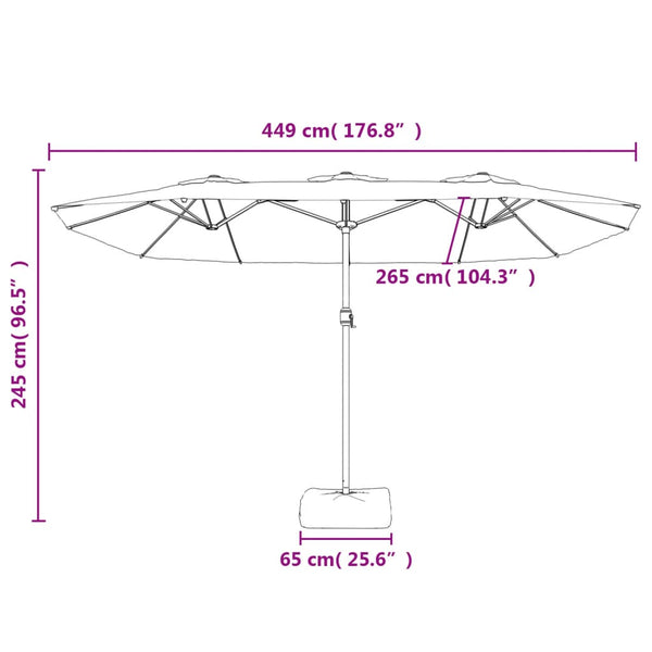 Vidaxl Double Head Garden Parasol With Leds Black 449X265 Cm Patio Umbrellas