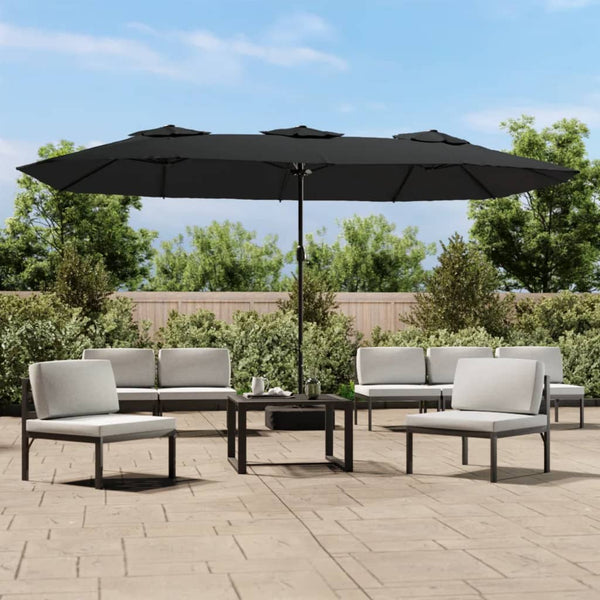 Vidaxl Double Head Garden Parasol With Leds Black 449X265 Cm Patio Umbrellas