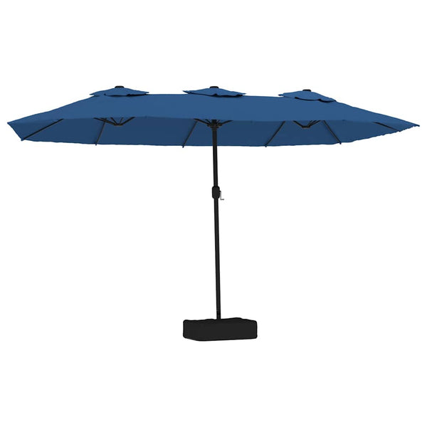 Vidaxl Double Head Garden Parasol With Leds Azure Blue 449X265 Cm Patio Umbrellas