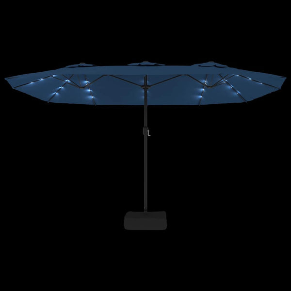 Vidaxl Double Head Garden Parasol With Leds Azure Blue 449X265 Cm Patio Umbrellas