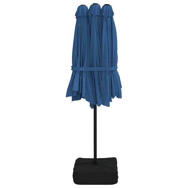 Vidaxl Double Head Garden Parasol With Leds Azure Blue 449X265 Cm Patio Umbrellas