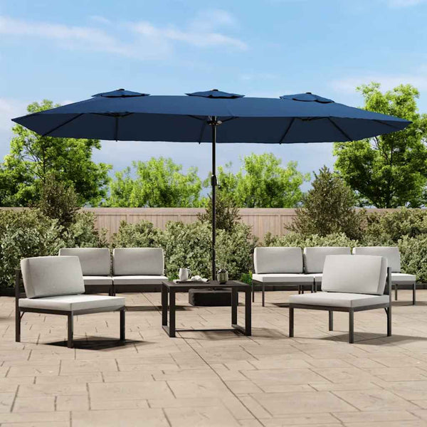 Vidaxl Double Head Garden Parasol With Leds Azure Blue 449X265 Cm Patio Umbrellas