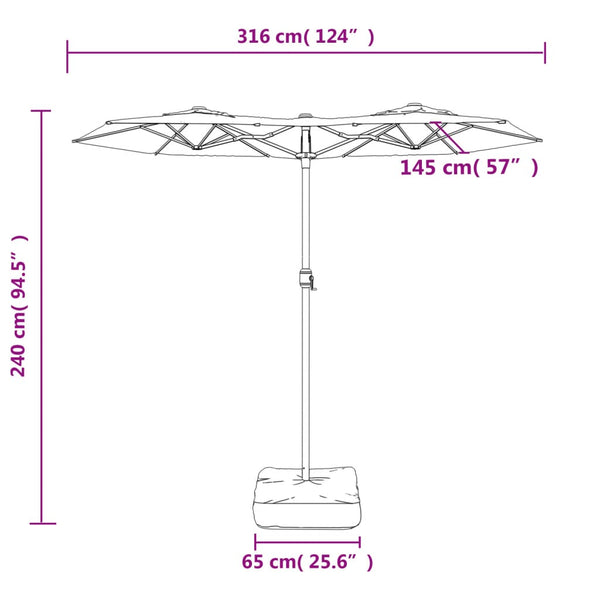 Double Head Parasol Sand White 316X240 Cm Patio Umbrellas