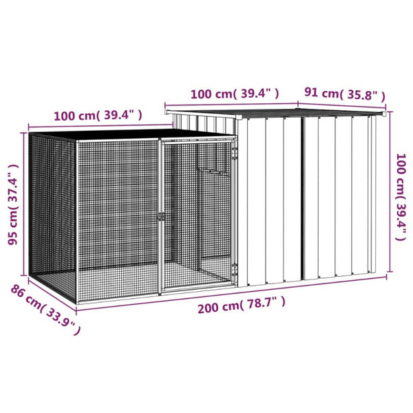 Vidaxl Rabbit Cage Grey 200X91x100 Cm Galvanised Steel Small Animal Cages & Hutches
