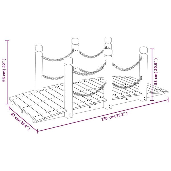 Garden Bridge With Chain Railings 150X67x56cm Solid Wood Spruce Garden Bridges