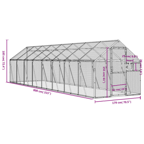 Vidaxl Aviary Anthracite 1.79X8x1.85 M Aluminium Bird Cages