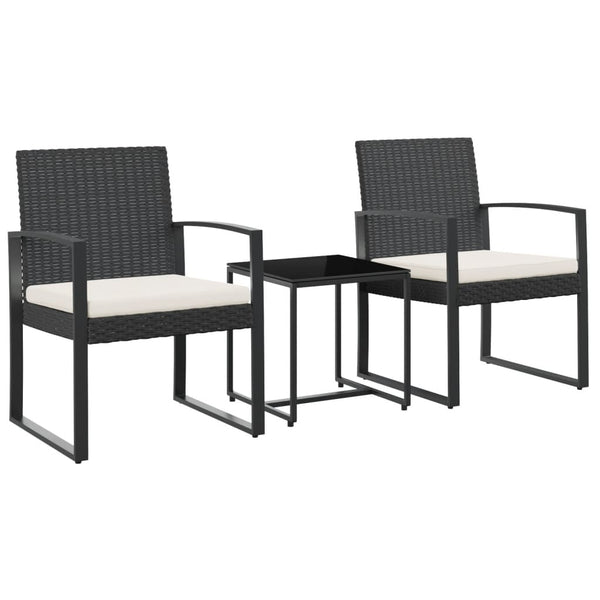 Vidaxl 3 Piece Garden Dining Set With Cushions Black Pp Rattan Outdoor Dining Sets