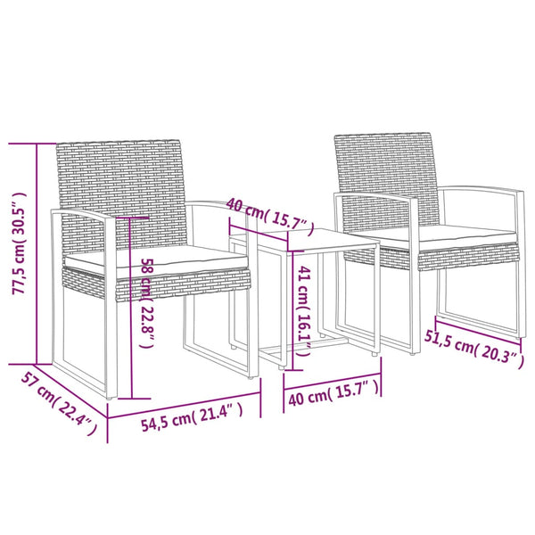 Vidaxl 3 Piece Garden Dining Set With Cushions Black Pp Rattan Outdoor Dining Sets