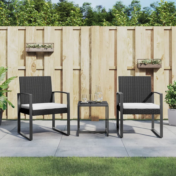 Vidaxl 3 Piece Garden Dining Set With Cushions Black Pp Rattan Outdoor Dining Sets