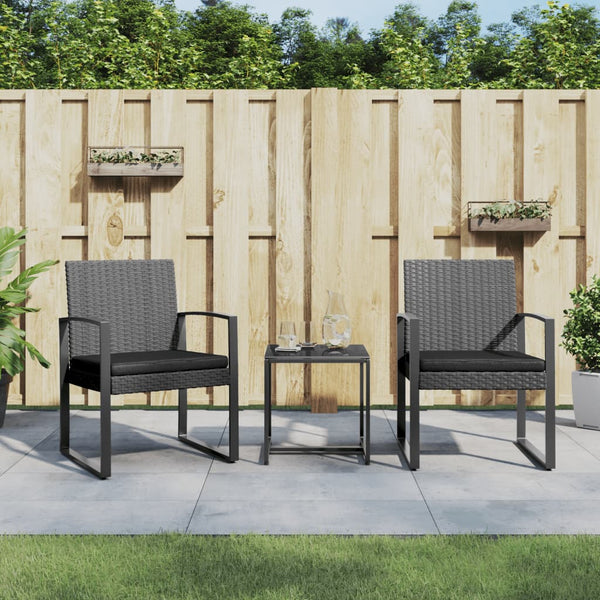 3 Piece Garden Dining Set With Cushions Dark Grey Pp Rattan Outdoor Dining Sets
