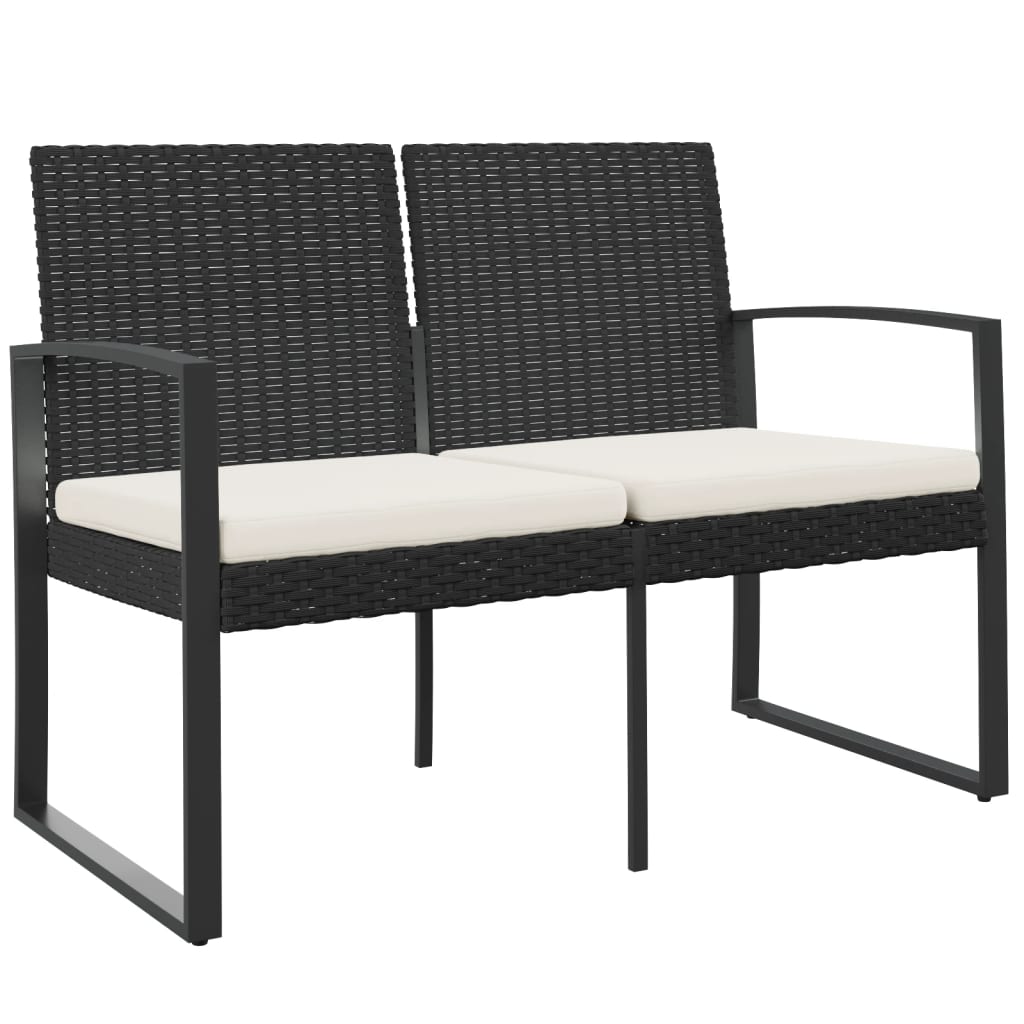 2 Seater Garden Bench With Cushions Black Pp Rattan Patio Benches