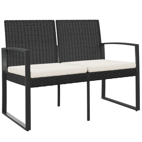 2 Seater Garden Bench With Cushions Black Pp Rattan Patio Benches