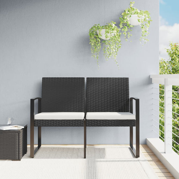 2 Seater Garden Bench With Cushions Black Pp Rattan Patio Benches